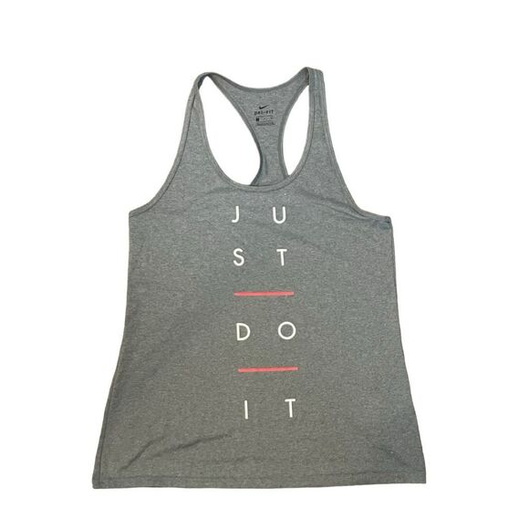 Nike DRI-Fit Graphic Print Active Tank Top Gray Knit Racerback Athletic S - Picture 1 of 4